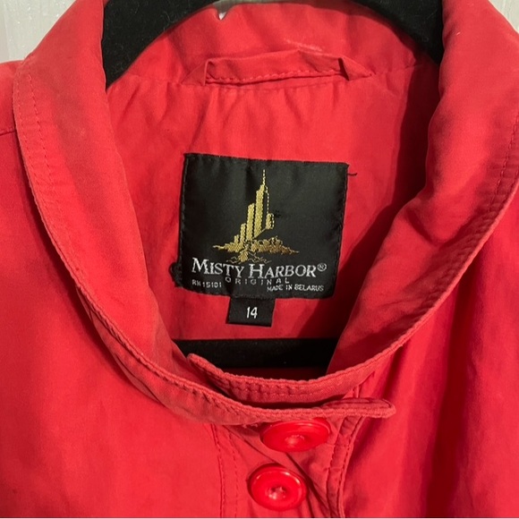 Vintage Misty Harbor Bright Red/Coral Trench Coat Long Wind Breaker Size 14 - Picture 6 of 9